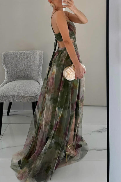 Robe maxi Femme Fluide Imprimé Bretelles Fines Col en V