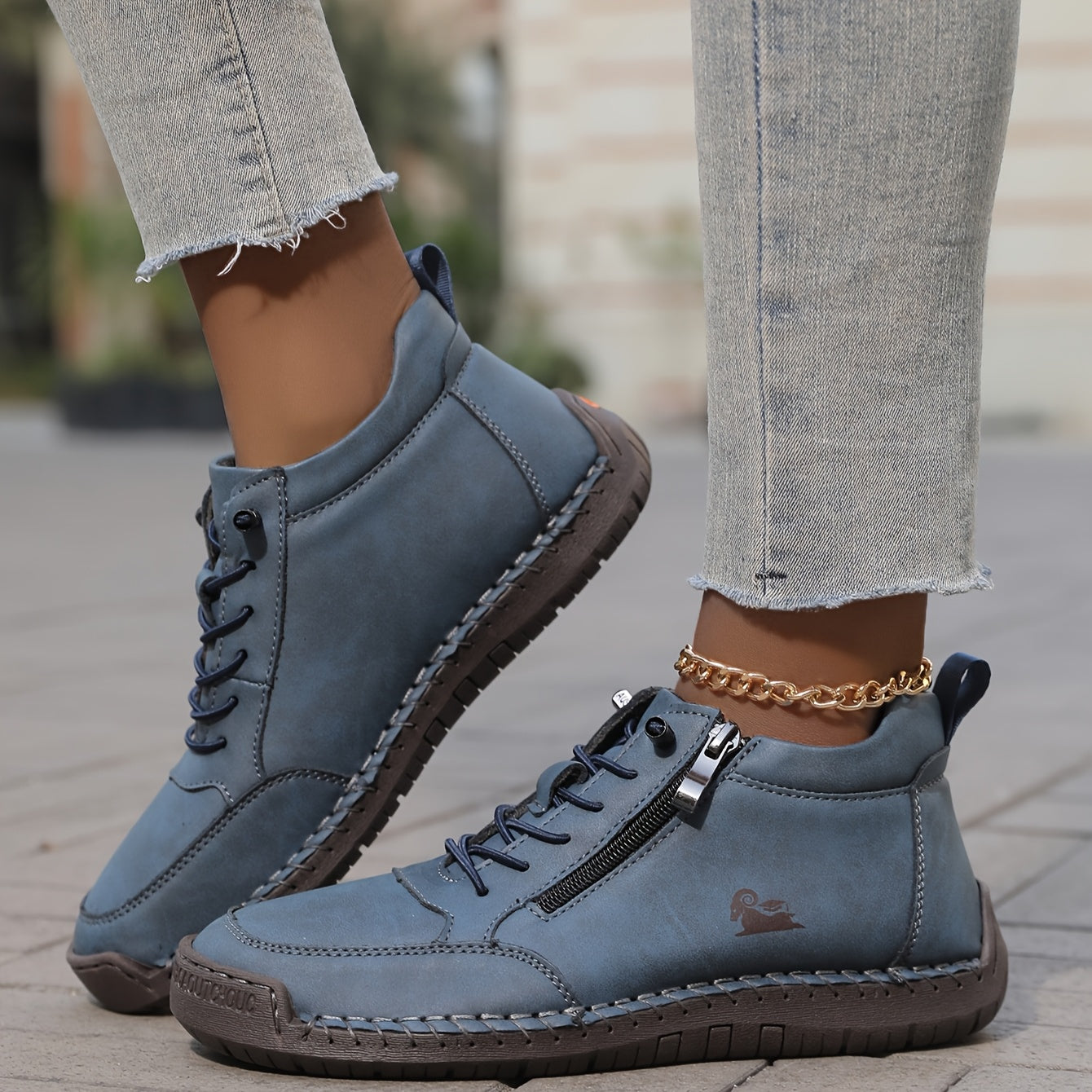 Chaussures Femmes Confortables à Lacets et Fermeture Éclair