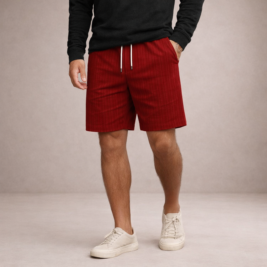 Short Homme Lin Mélangé Taille Cordon Coupe Décontractée