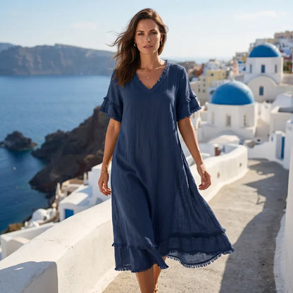 Robe Femme Fluidité Bohème Col en V avec Franges
