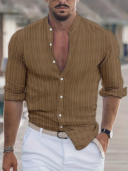 Chemise Homme Manches Courtes à Rayures avec Col Boutonné