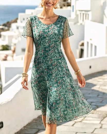 Robe Femme Coupe A en Tissu Léger Manches Courtes
