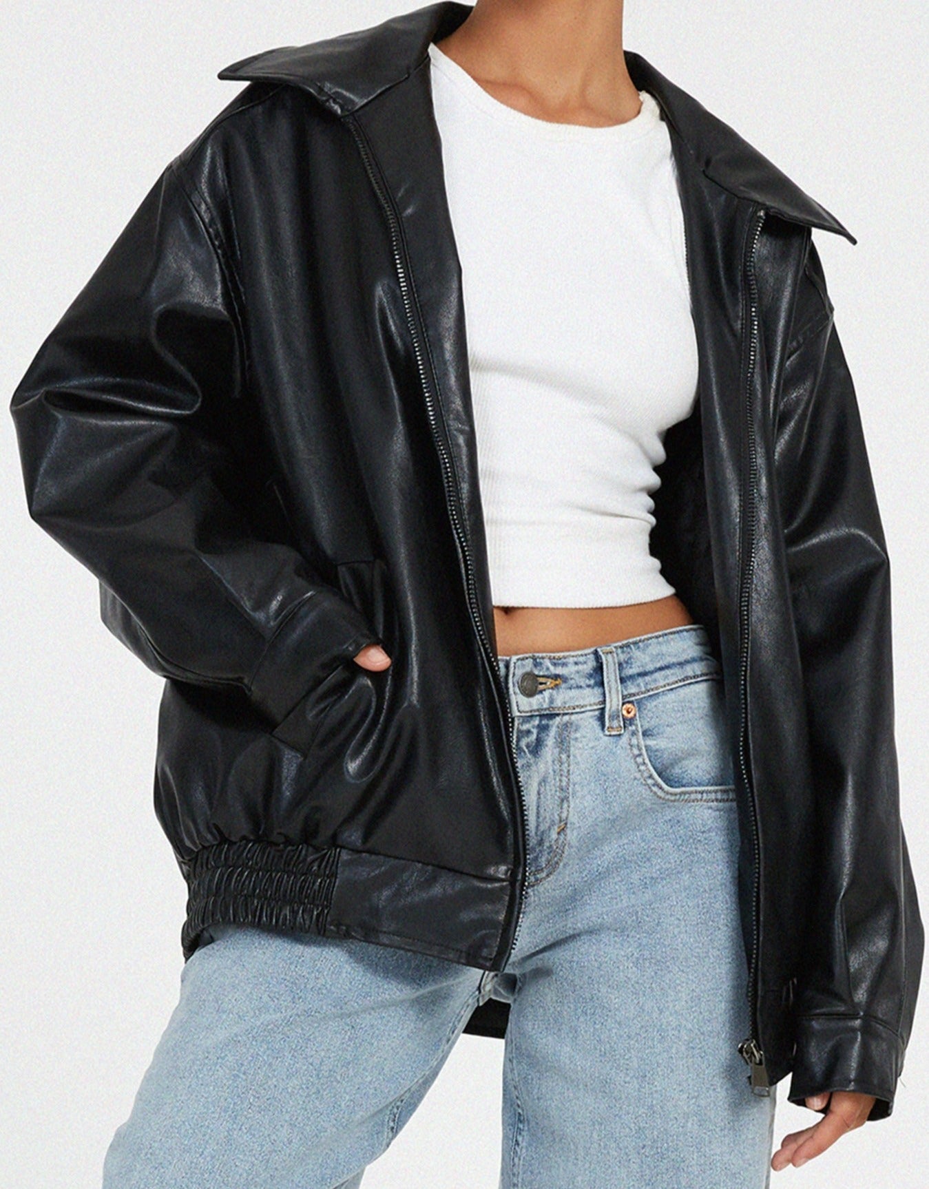 Blouson Cuir Faux Grande Taille Féminin