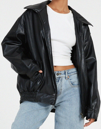 Blouson Cuir Faux Grande Taille Féminin