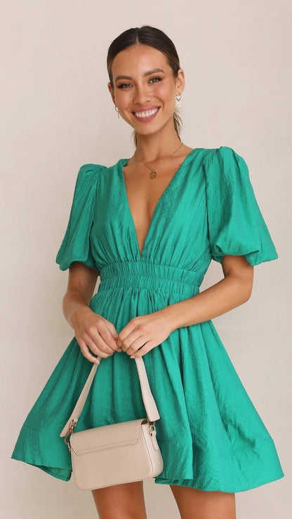 Robe Été Florale Manches Courtes pour Femme