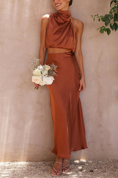 Robe de Soirée Femme Luxe - Ensemble 2 Pièces Satin Élégant