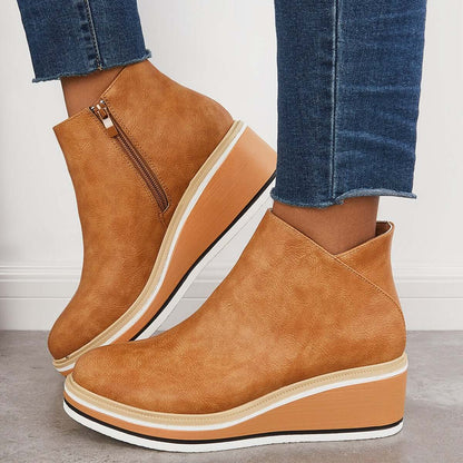 Bottines Femme Confortables - Chaussures à Talon Bas avec Fermeture Éclair et Semelle Résistante