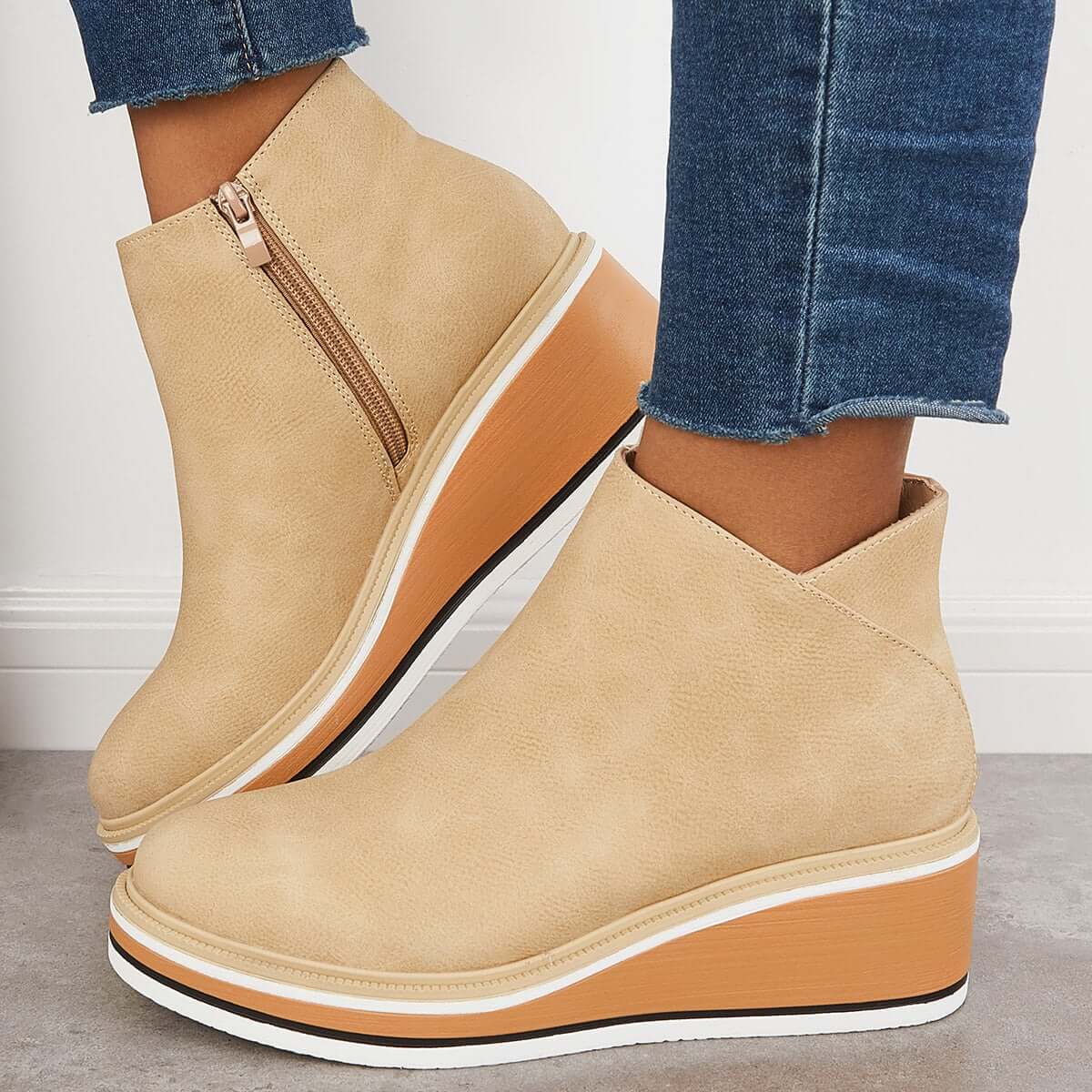 Bottines Femme Confortables - Chaussures à Talon Bas avec Fermeture Éclair et Semelle Résistante