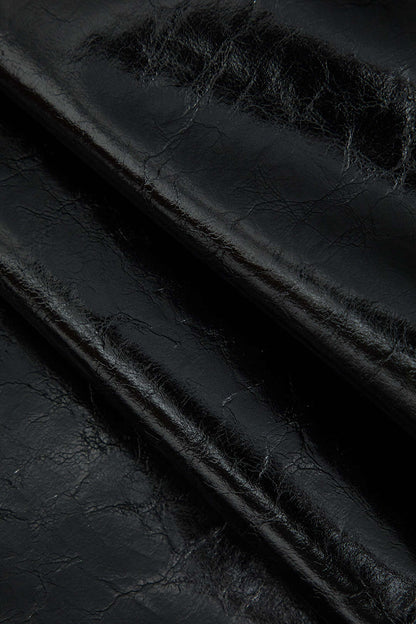 Robe Mini en Cuir Noir Élégante avec Boutons Dorés