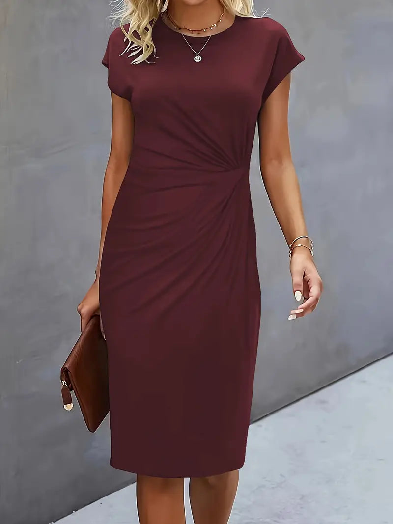 Robe Femme Colore Unie Mi-Longue Élégante