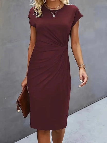 Robe Femme Taille Cintrée Col Rond Chic et Élégante