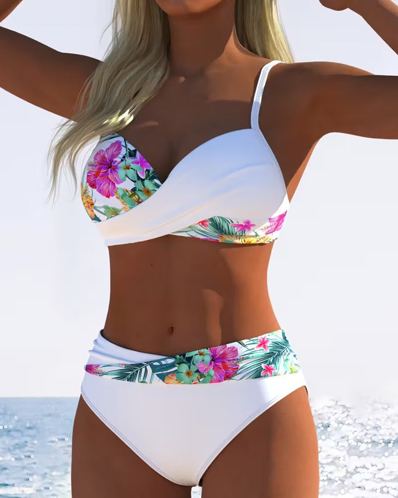 Bikini Femme Tissu Floral Bretelles Fines Ajustées