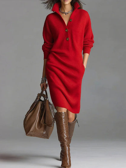 Robe Femme Mi-Longue Boutons et Texture Côtelée