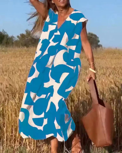 Robe Femme Décontractée Col V Colorée Style Bohème