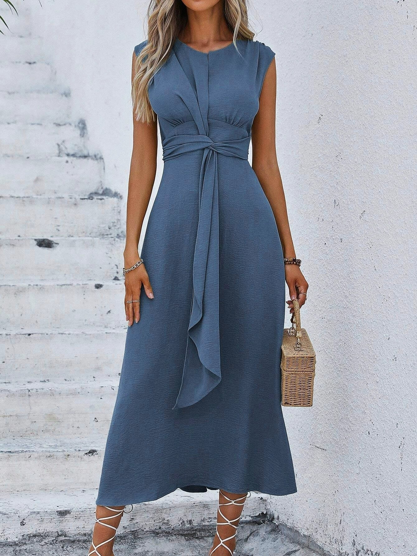 Robe longue Femme Sans Manches Taille Drapée