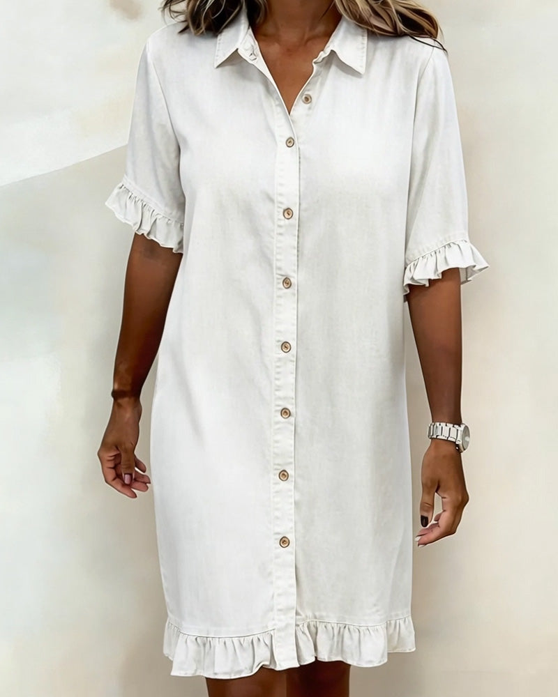 Robe Femme Denim Confortable Boutons et Volants
