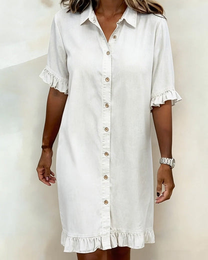 Robe Femme Denim Confortable Boutons et Volants