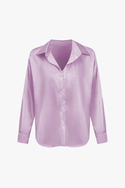Blouse Élégante en Soie Satinée Longue Manche