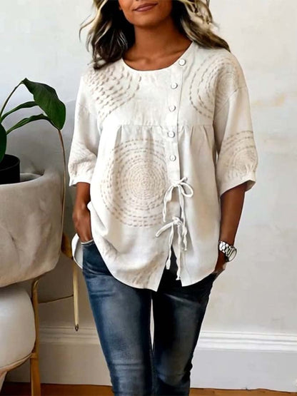 Chemise Femme Coton Imprimé Boutons Asymétriques Coupe Décontractée