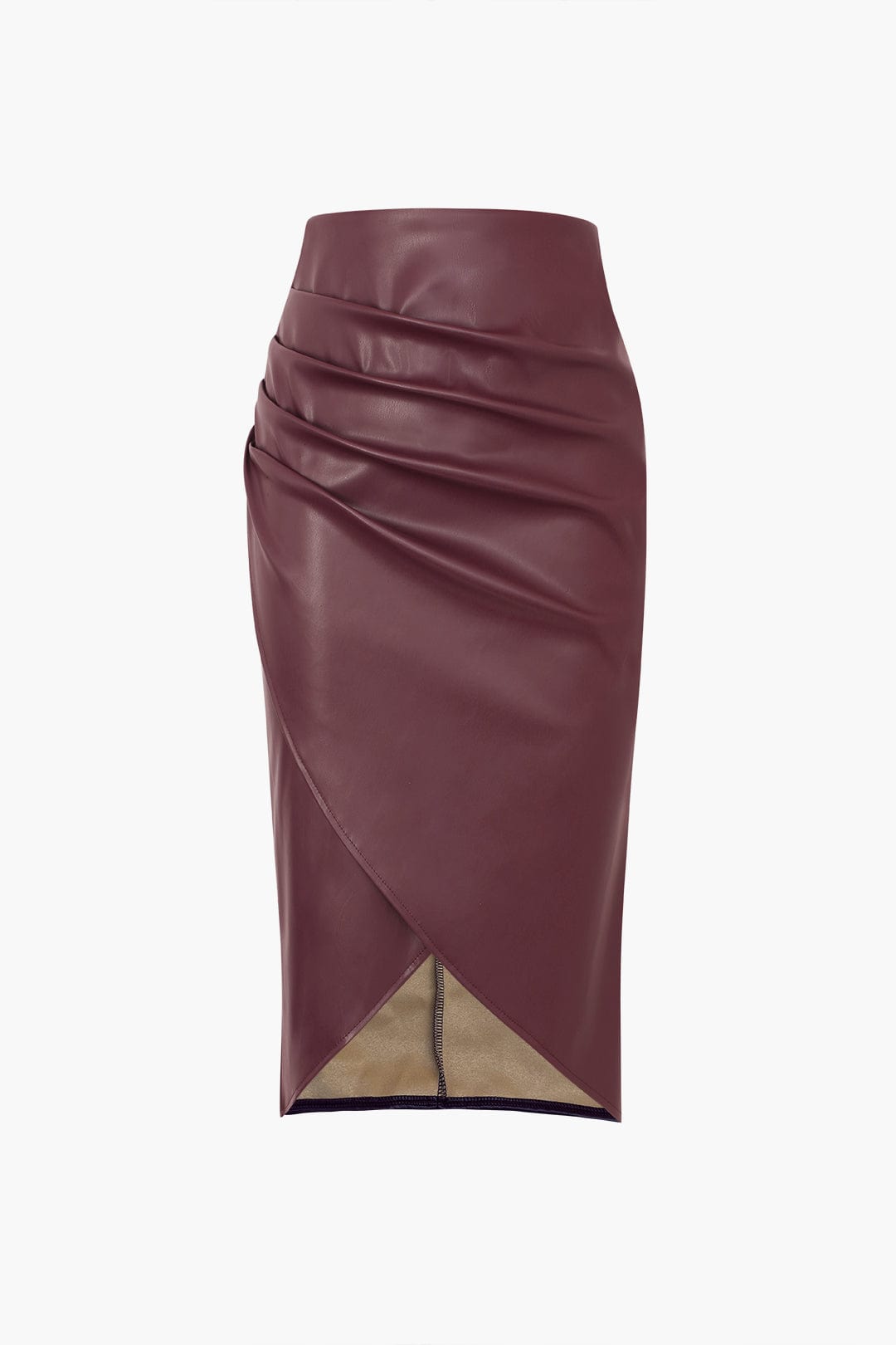Jupe en Cuir Synthétique Asymétrique Mi-Longue