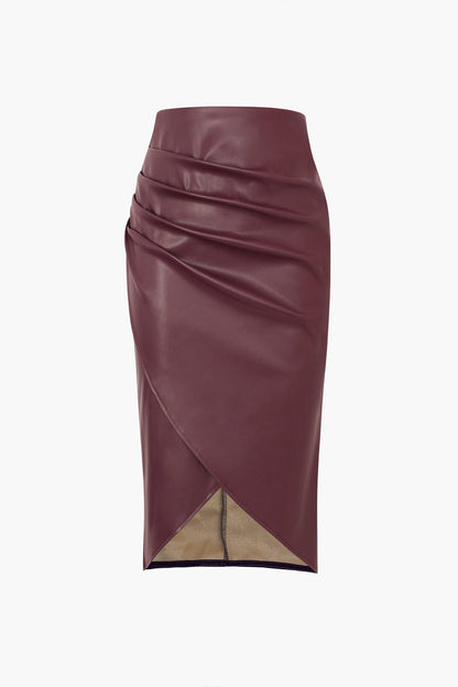 Jupe en Cuir Synthétique Asymétrique Mi-Longue