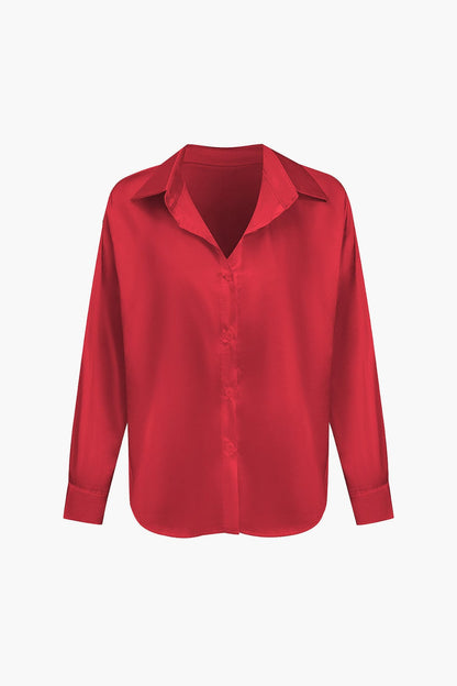 Blouse Élégante en Soie Satinée Longue Manche