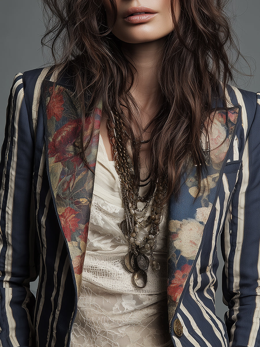 Blazer Femme Polyester Imprimé Floral Coupe Bohème