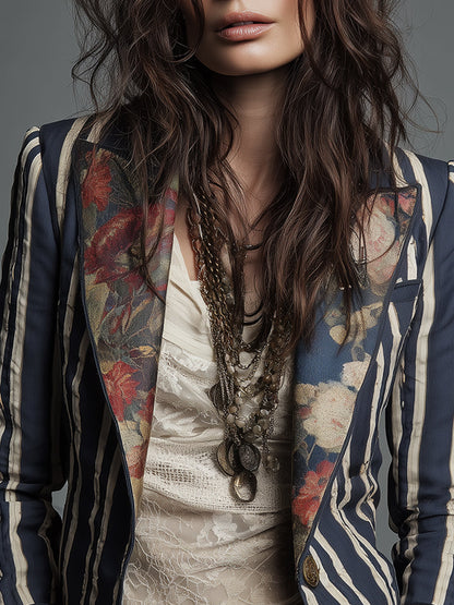 Blazer Femme Polyester Imprimé Floral Coupe Bohème