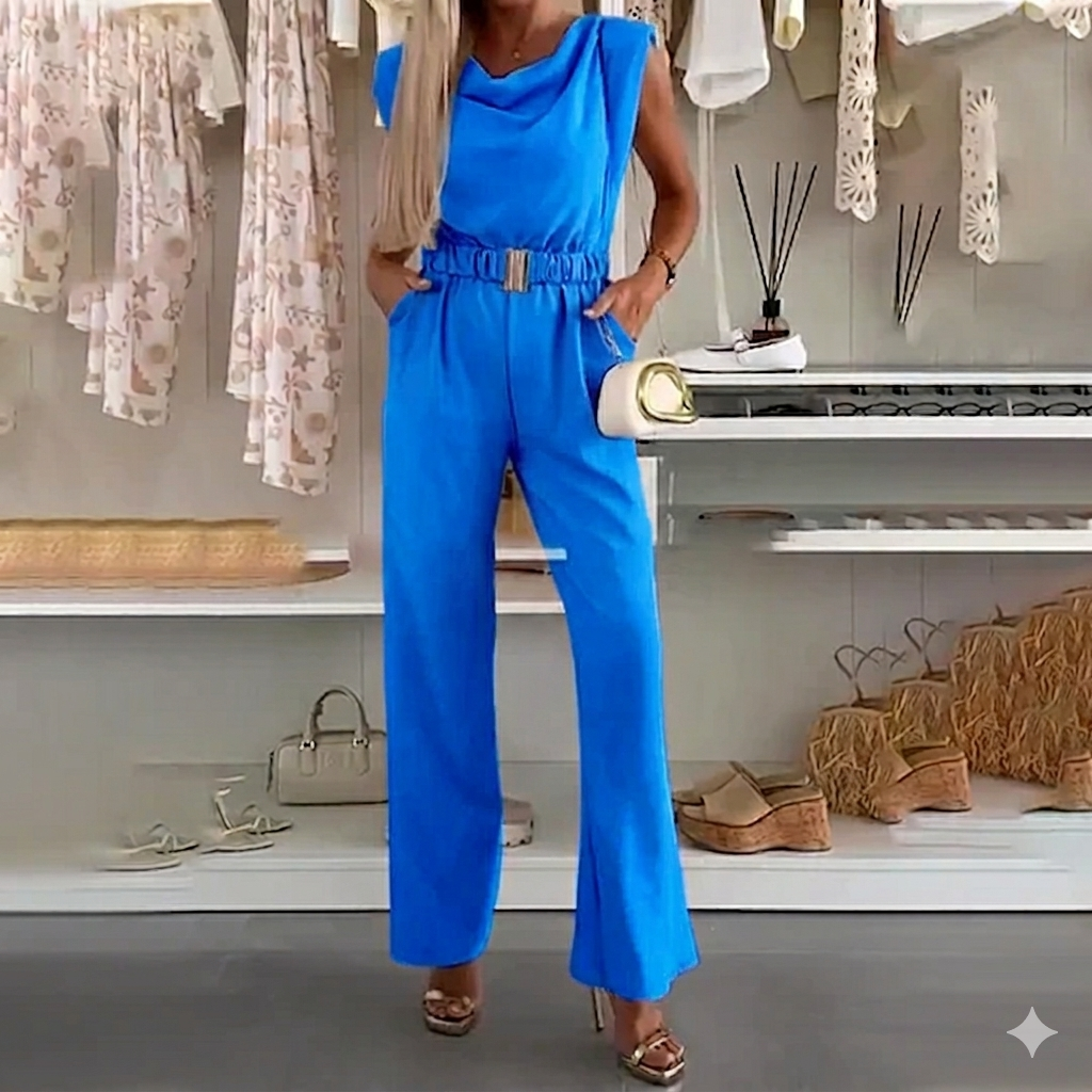 Combinaison Femme Sans Manches Décolleté Drapé Taille Élastique
