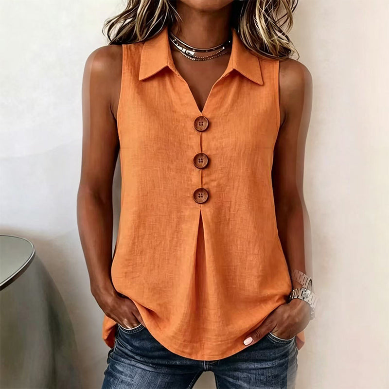Chemise sans manches femme Coton Boutons décoratifs