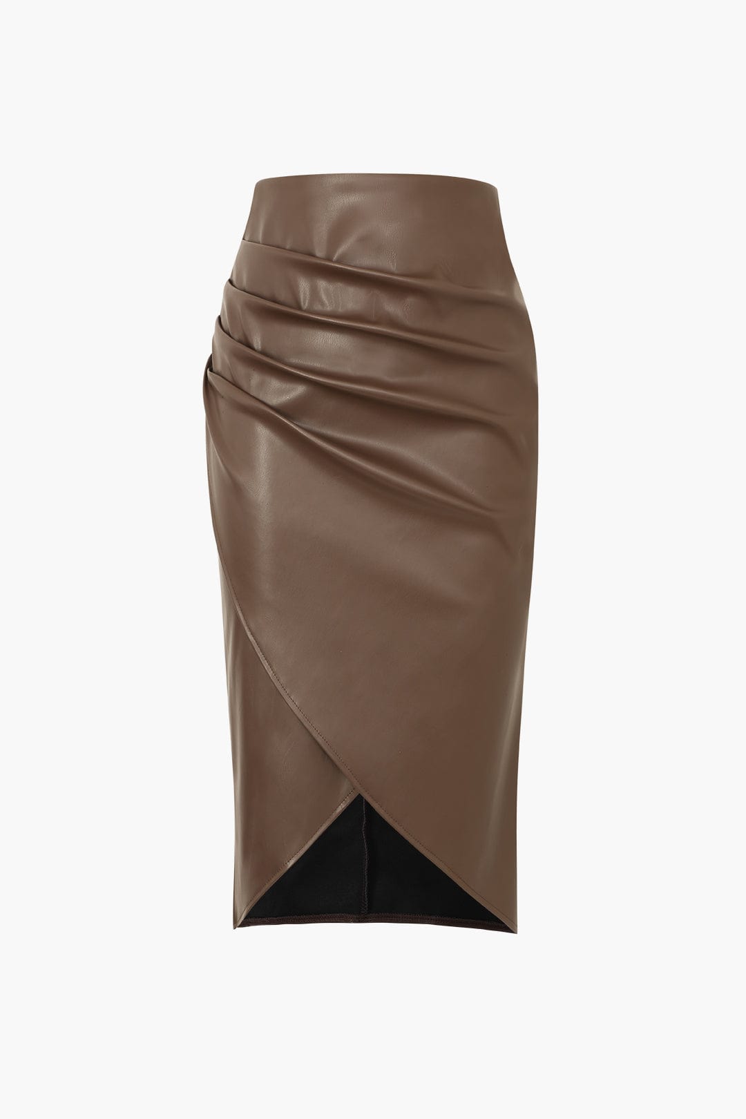 Jupe en Cuir Synthétique Asymétrique Mi-Longue