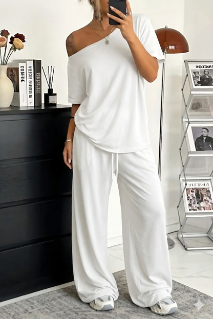 Ensemble Femme Coton Décontracté Épaules Nues Pantalon Large