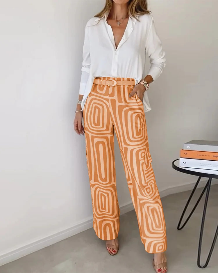 Pantalon Femme Taille Haute Élastique avec Ceinture
