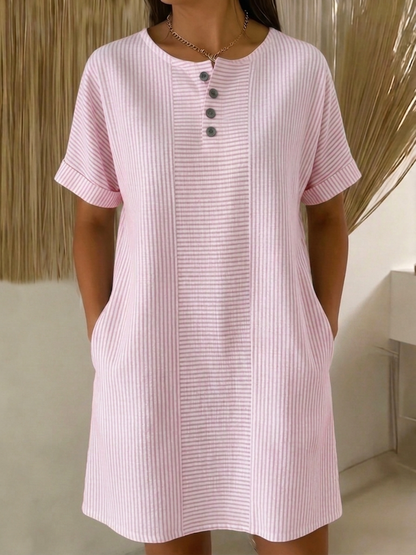 Robe Femme Coton Lin Boutonnée Coupe Ample Col Henley
