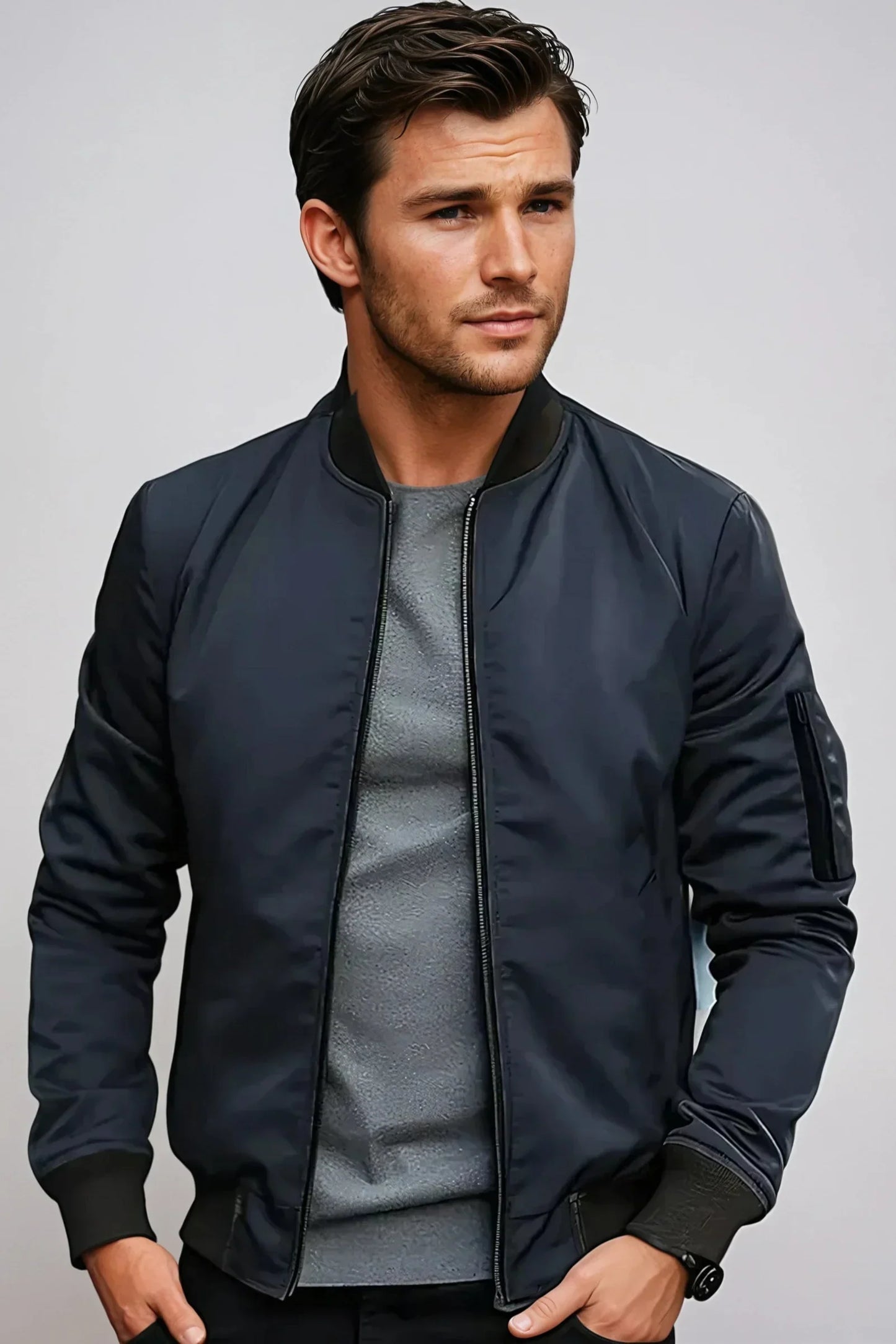 Blouson Homme Marine Classique à Manches Longues - PanierRoyale