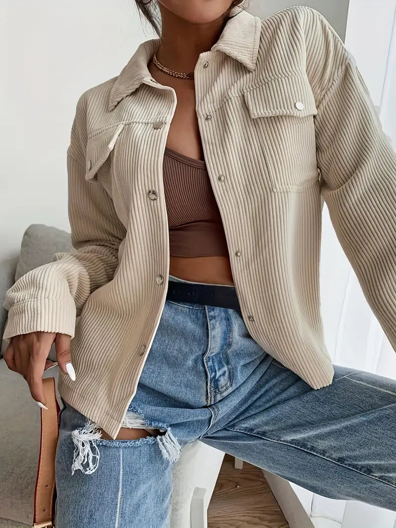 Veste Velours Élégante avec Poches et Fermeture Boutons