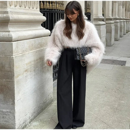 Pullover Femme Épaules Découvertes en Fausse Fourrure
