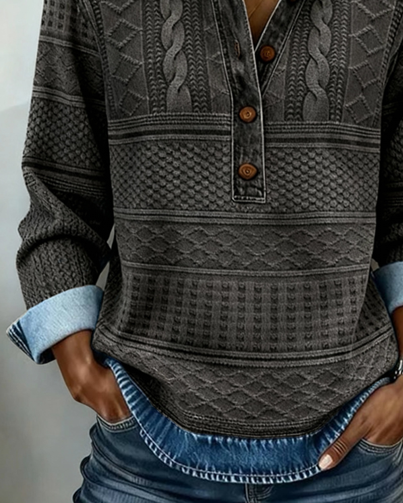 Haut Femme Maille Effet Denim Col Polo Coupe Décontractée
