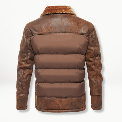 Parka Hiver Homme Cuir Artificiel et Col en Fourrure