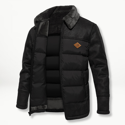 Parka Hiver Homme Cuir Artificiel et Col en Fourrure