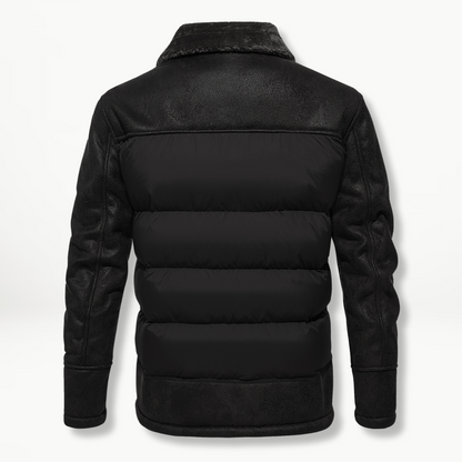 Parka Hiver Homme Cuir Artificiel et Col en Fourrure