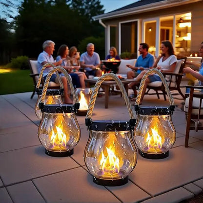 Lanterne Solaire Extérieur LED Effet Flamme Automatique Résistante