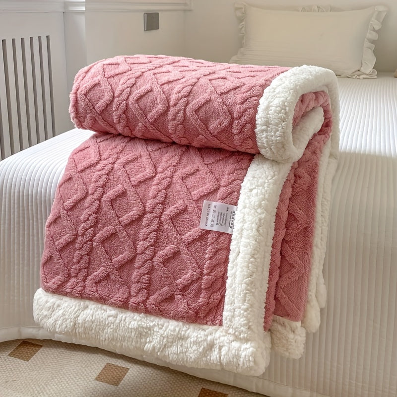 Plaid Polaire Gris Clair avec Bordure Sherpa Blanc