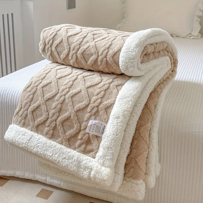 Plaid Polaire Gris Clair avec Bordure Sherpa Blanc