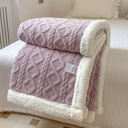 Plaid Polaire Gris Clair avec Bordure Sherpa Blanc