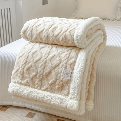 Plaid Polaire Gris Clair avec Bordure Sherpa Blanc