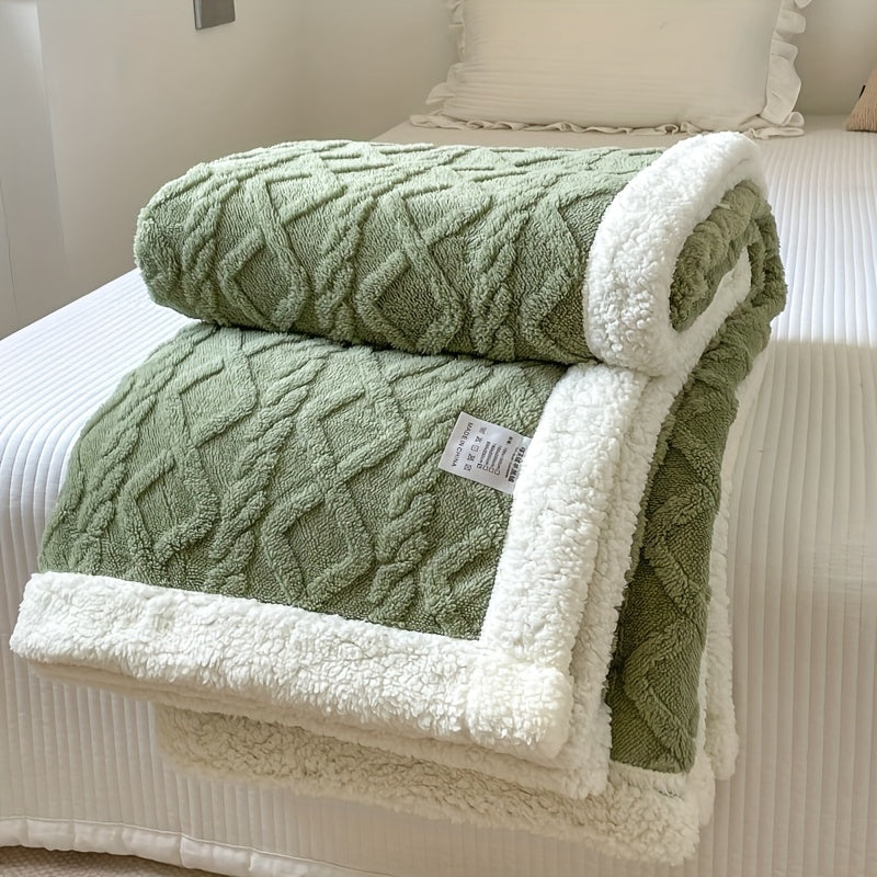 Plaid Polaire Gris Clair avec Bordure Sherpa Blanc