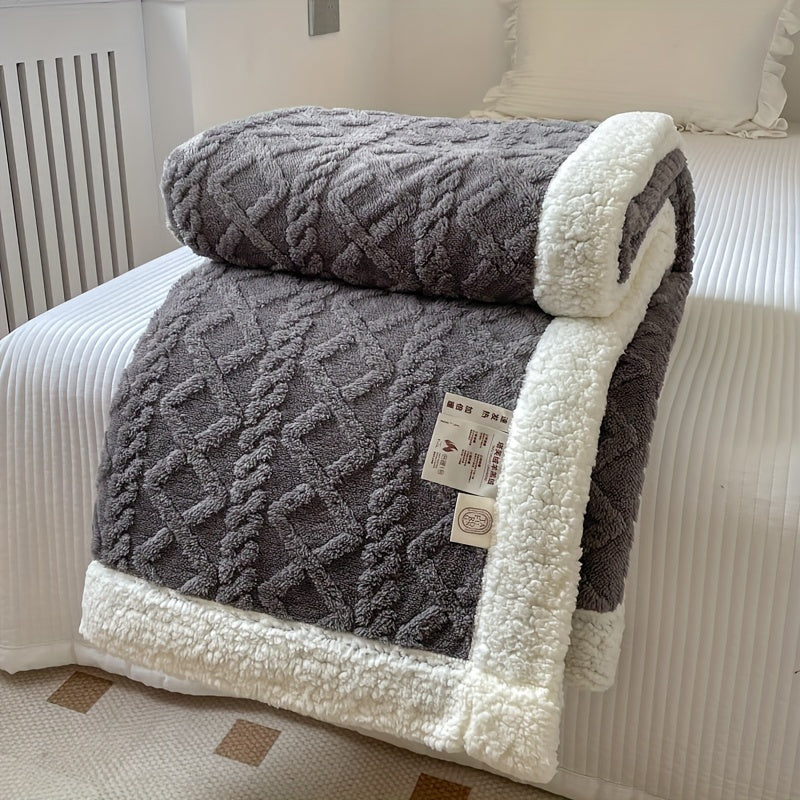 Plaid Polaire Gris Clair avec Bordure Sherpa Blanc