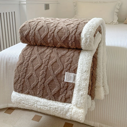 Plaid Polaire Gris Clair avec Bordure Sherpa Blanc