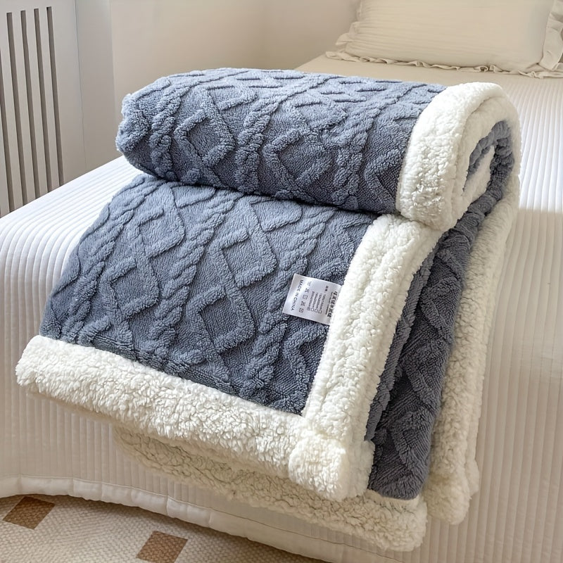 Plaid Polaire Gris Clair avec Bordure Sherpa Blanc
